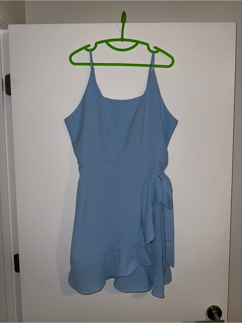 Light Blue Spaghetti Strap Ruffle Wrap Dress